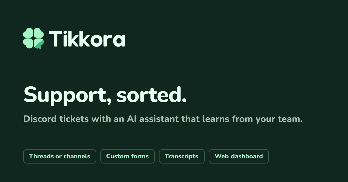Tikkora: Discord ticket bot with an AI that learns your server